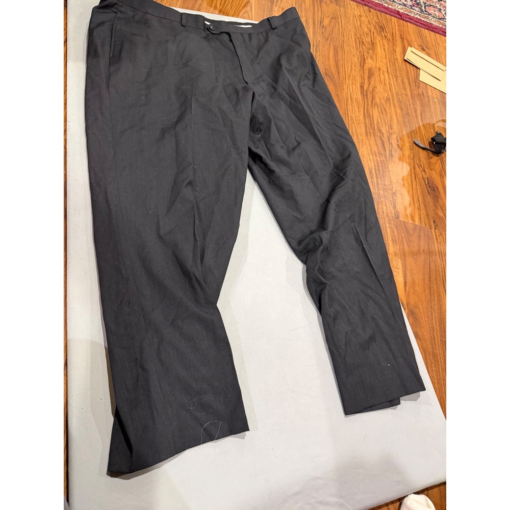 Classic Mens Pronto Uomo 100% Wool Dress Pants 44x28 Black Flat Front Slacks